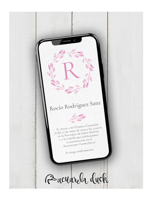 Invitación Comunión Corona - Rosa