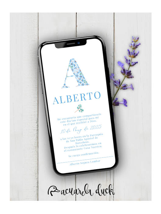 Invitación Comunión Inicial Estampada - Azul