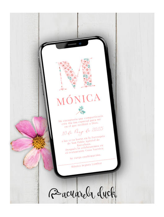 Invitación Comunión Inicial Estampada - Rosa