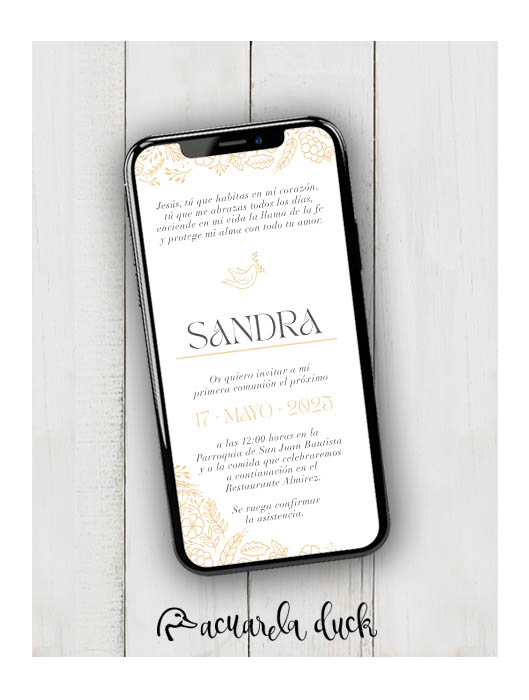 Invitación Comunión Palomita - Ocre