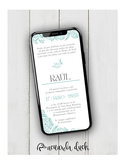 Invitación Comunión Palomita - Verde