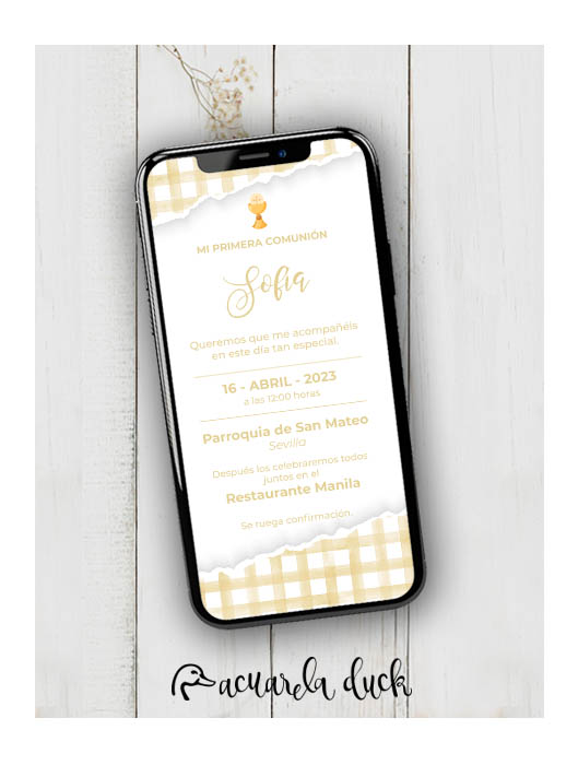 Invitación Comunión Vichy - Amarillo