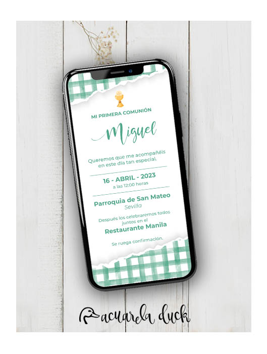 Invitación Comunión Vichy - Verde